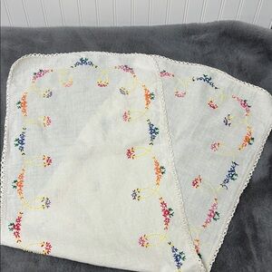 Vintage spring summer hand embroidered table runner